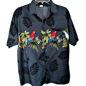 Hawaiian Button Front Shirt Size Medium Single Stich Tropical Plants & Birds